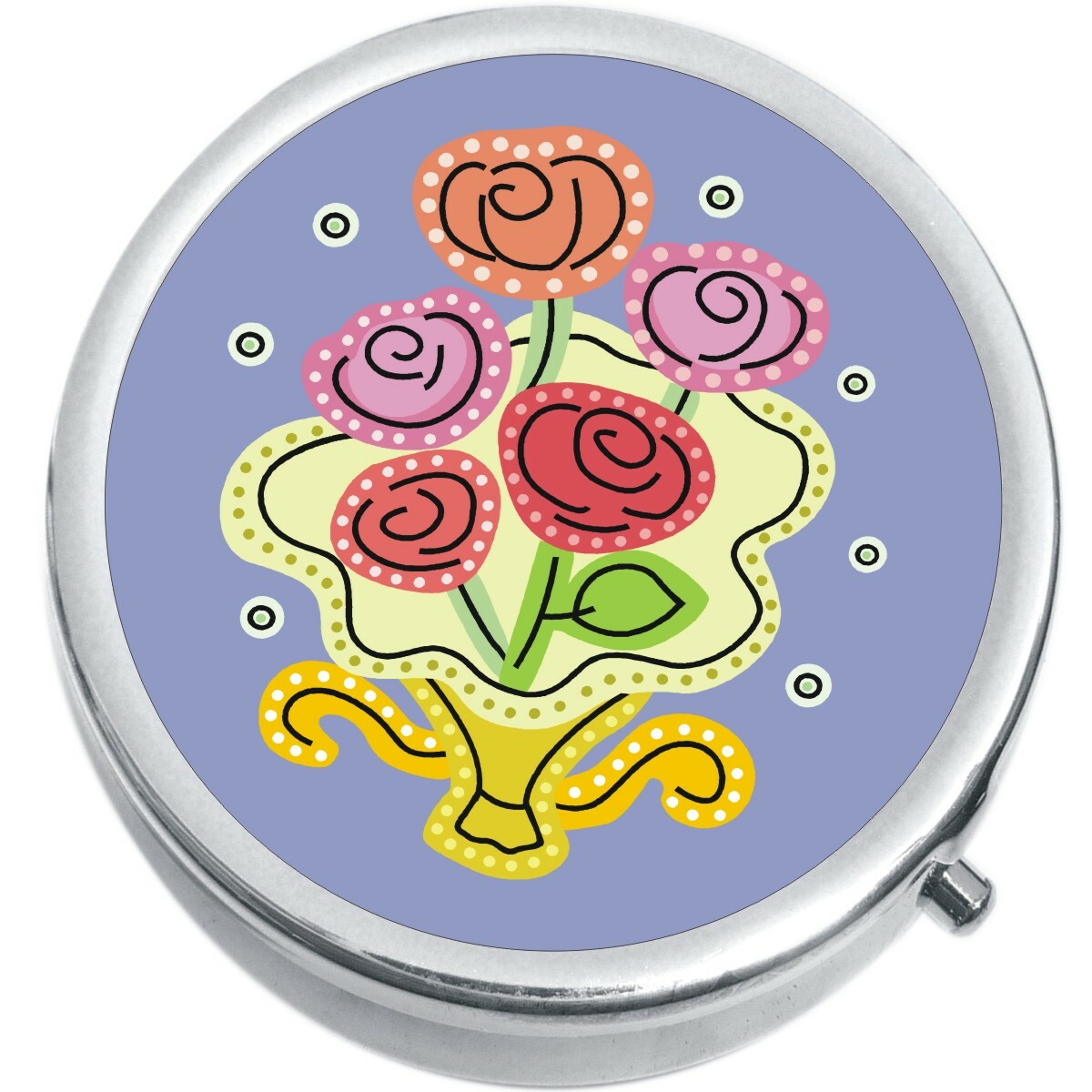 Flowers In Vase  Medicine Vitamin Compact Pill Box