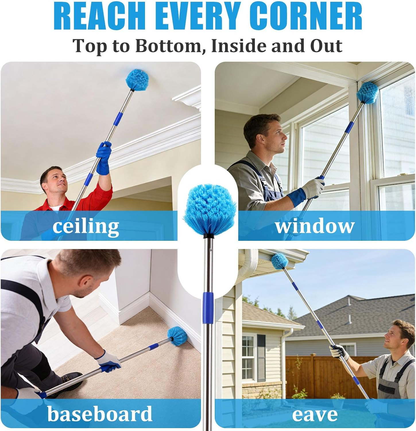 Duster, Cobweb Duster with Extension Pole, Medium Stiff Bristles Cobweb Duster H