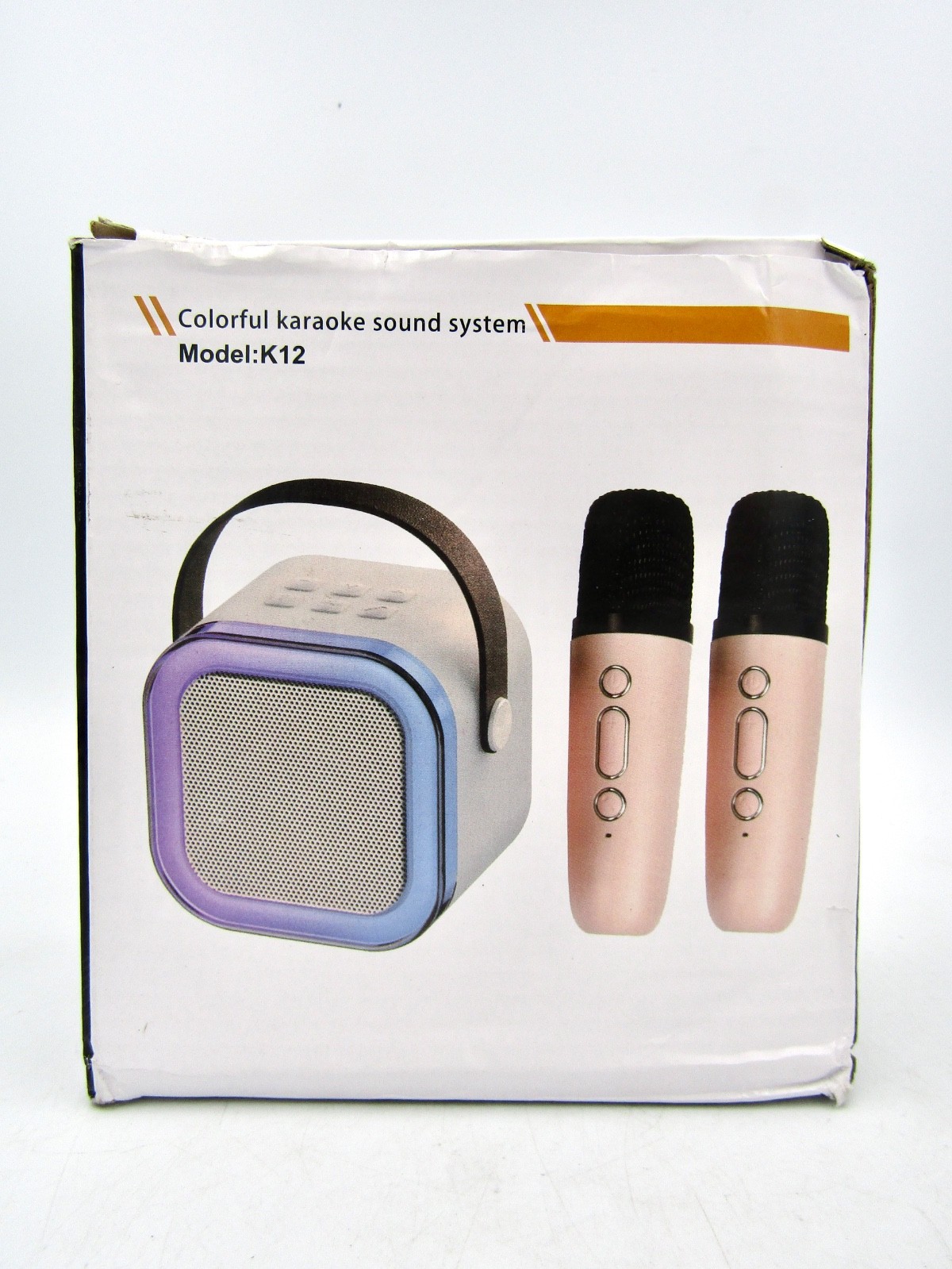 Mini Bluetooth Portable Karaoke Speaker with 2 Wireless Microphones - Beige, NEW