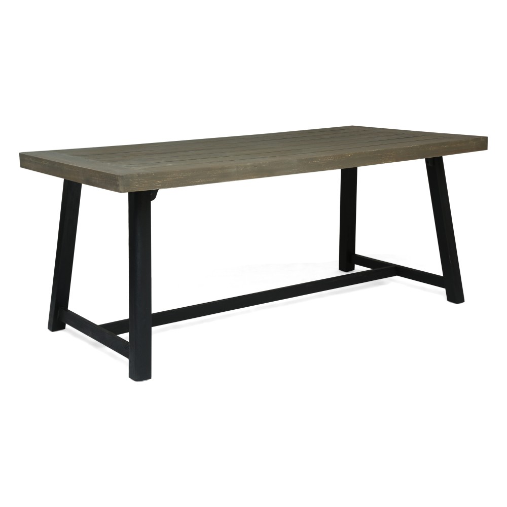 Rustic Acacia Wood Outdoor Dining Table, Slat Panel Top, Gray & Black