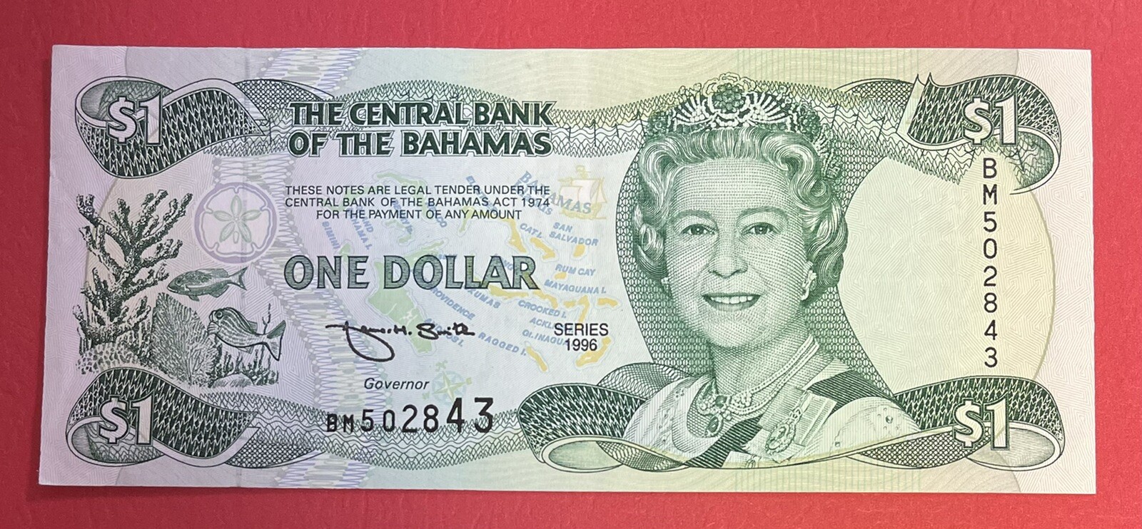 Bahamas $1 Dollar 1996 Pick# 57a Choice UNC. #PL 1368