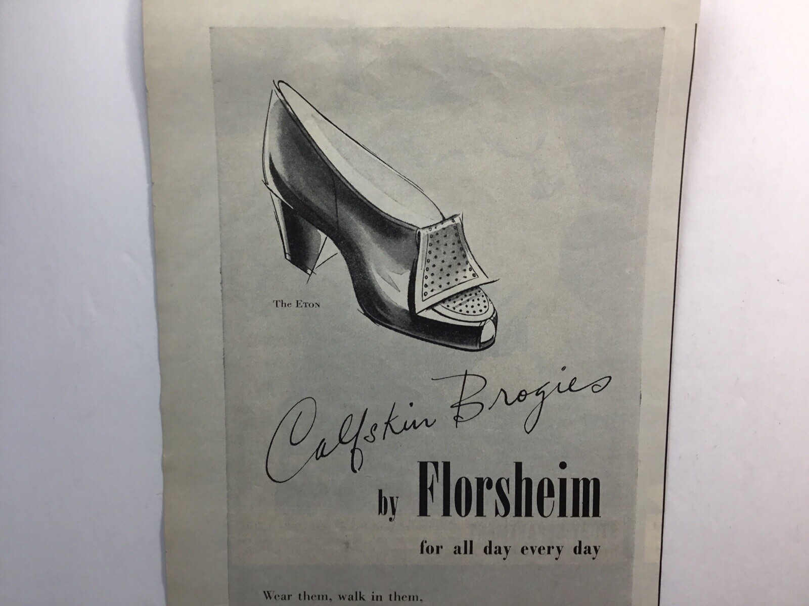 1944 Florsheim Calfskin Brogues Shoes, Vintage Print Ad. Makers Of Fine Shoes.