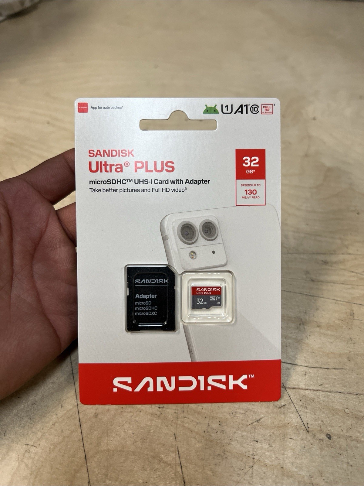 SanDisk MicroSDHC Memory Card 32GB Red White 130MB/s UHS-I Adapter NWT