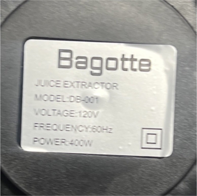 Bagotte DB-001 Centrifugal Juicer 400W Stainless Steel Silver Black 2 Speeds