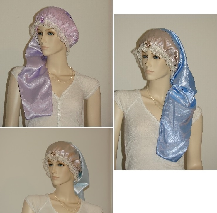 Satin Hair Bonnet Night Cap, 2-Color Bonnet, 3 Var.  - Adult Size for Long Hair