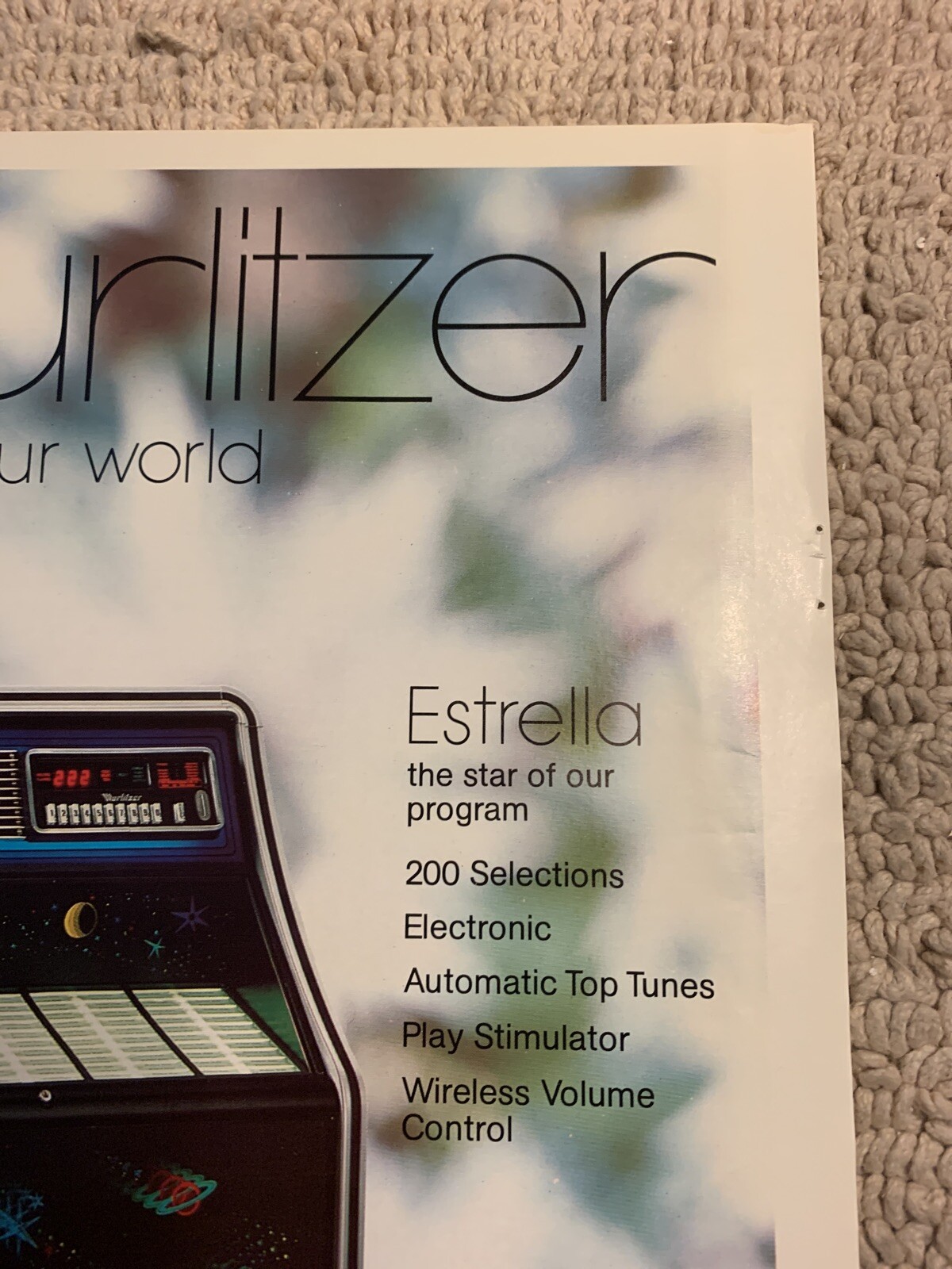 Original 11-8 1/4” WUrlitzer Estrella Jukebox FLYER