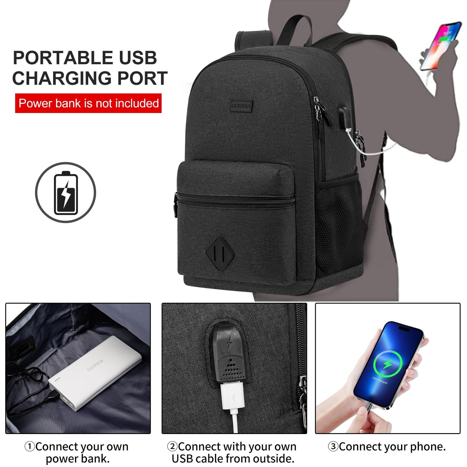 Casual Laptop Backpack,School Backpack Large Bookbag with USB for High School...