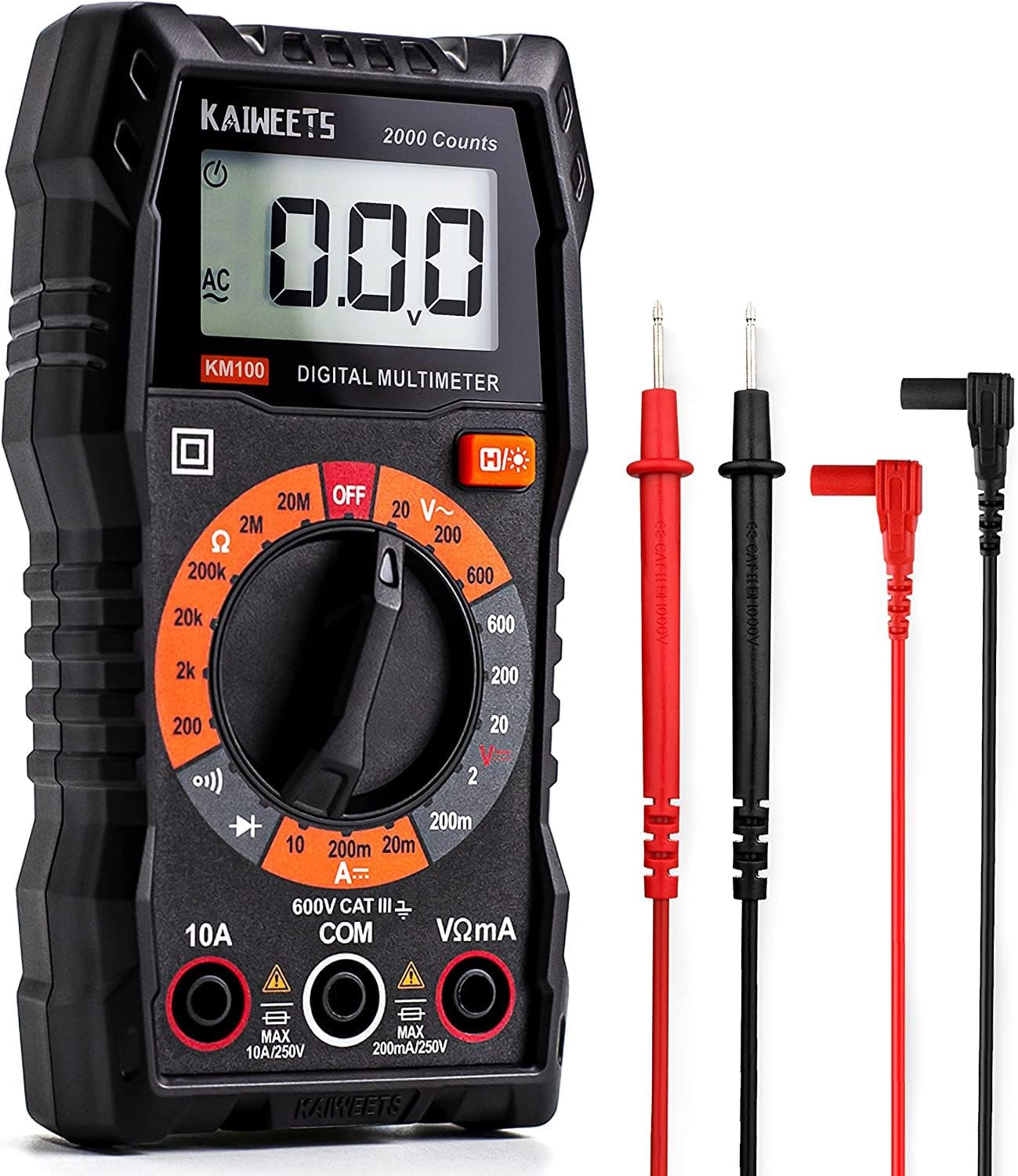 KAIWEETS Digital Multimeter with Case, DC AC Voltmeter, Ohm Volt Amp Test Meter