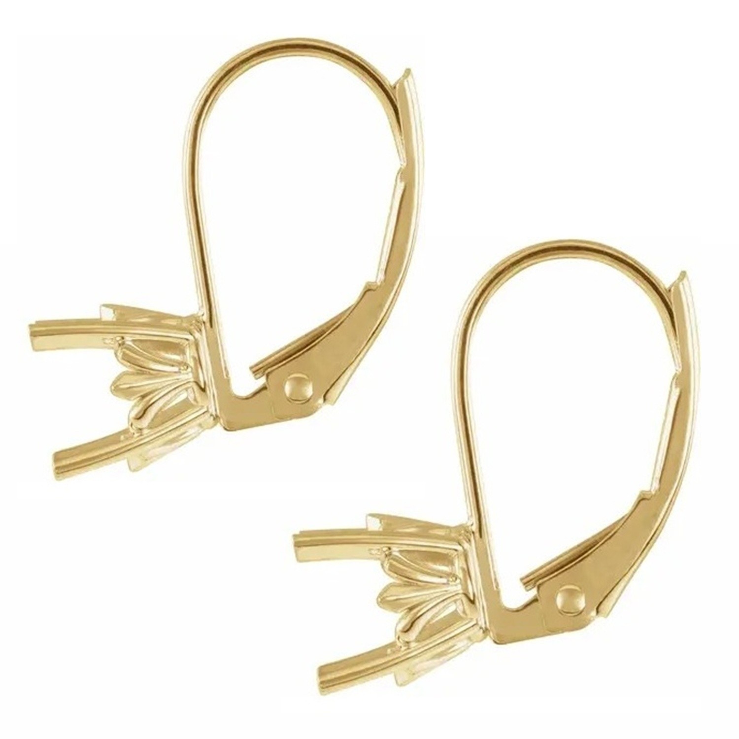 14K Yellow Gold Lever Back Earring Mountings Round Cut Sculptural  Inspired X 2