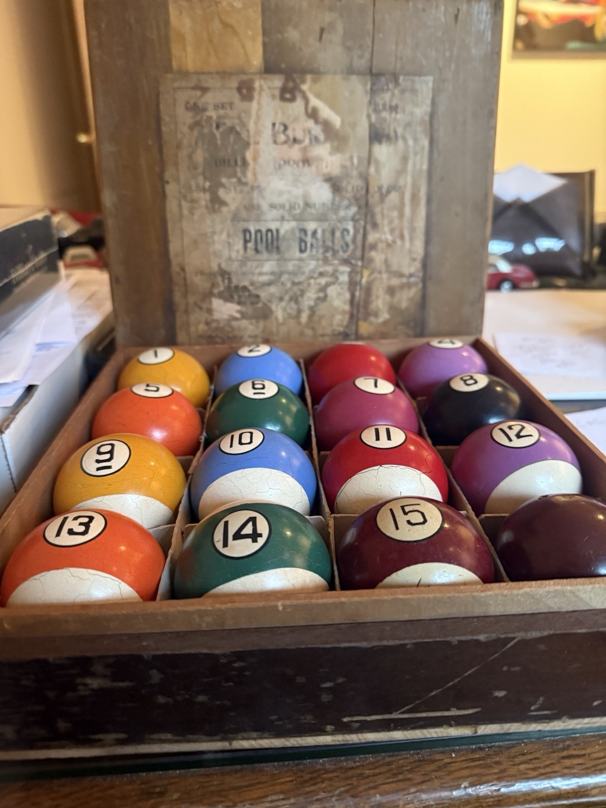 Antique Billiard Box And Balls