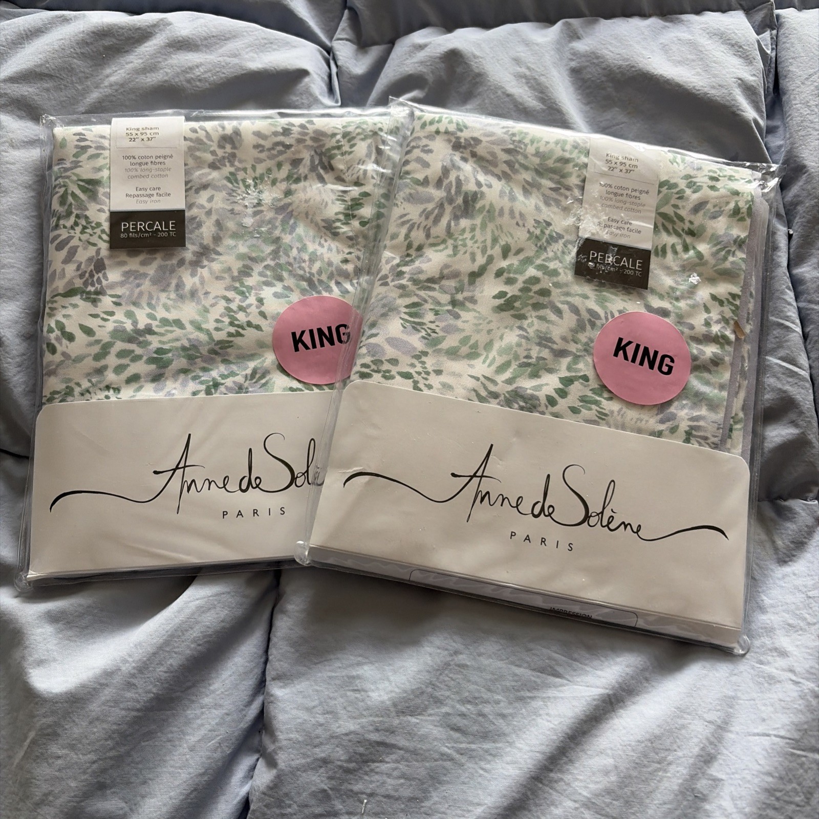 (NIP ) 2 Anne De Solene Impression KING Pillow Shams - Floral - Green, Purple