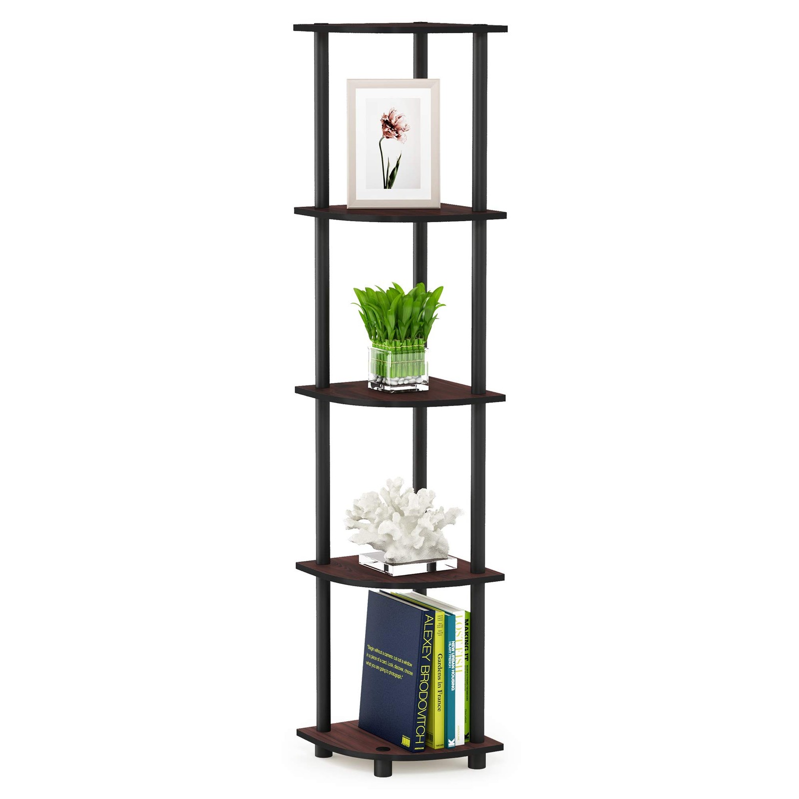 Furinno TURN-N-TUBE 5-Tier Corner Shelf Bookshelf Open Storage Display Rack
