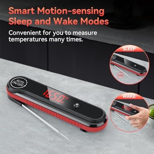 Instant Read Meat Thermometer 0.3s IP67 Waterproof Red Rotating Display BBQ