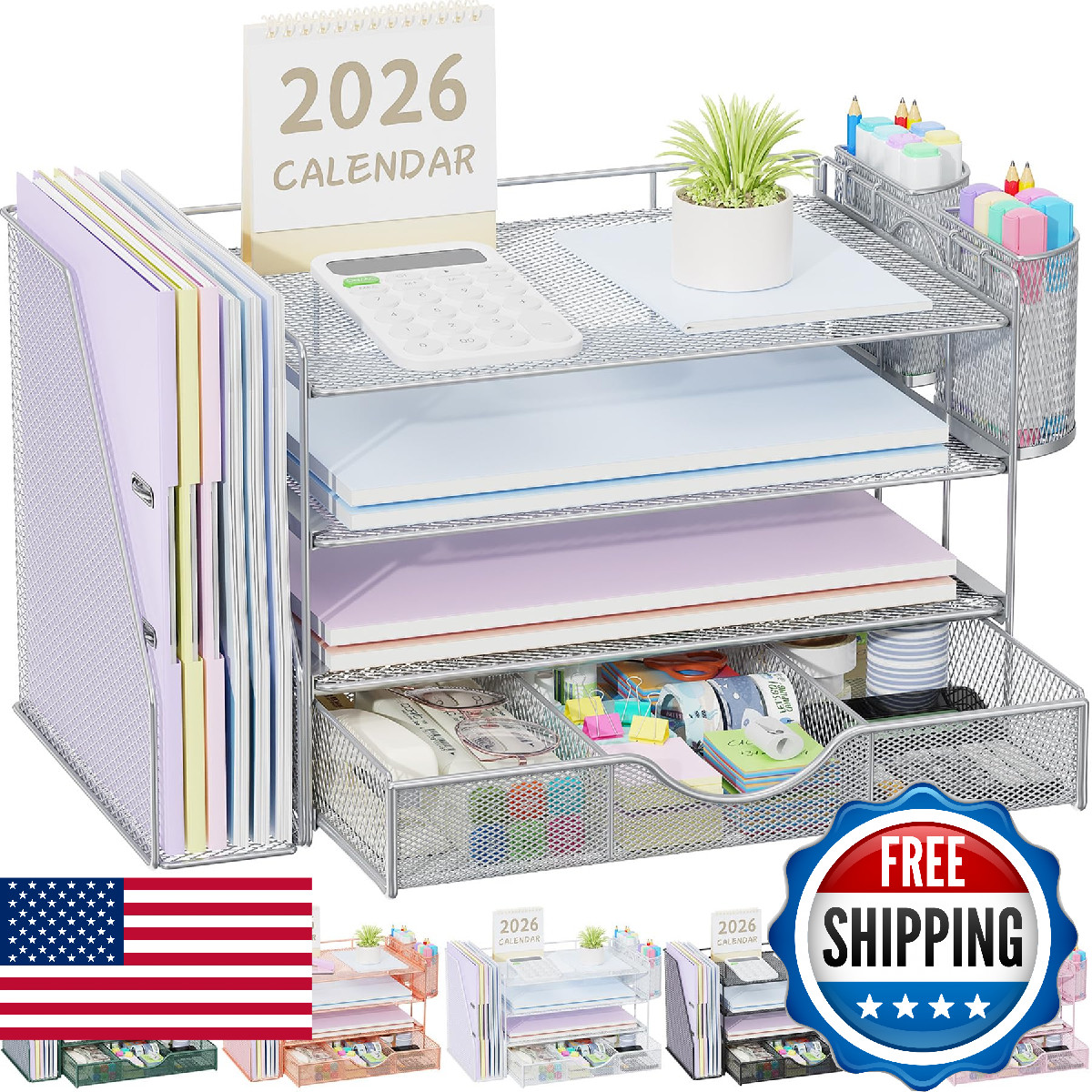 Gianotter Desk Organizers And File Holder 4-Tier Desk Organizers Drawer And 2