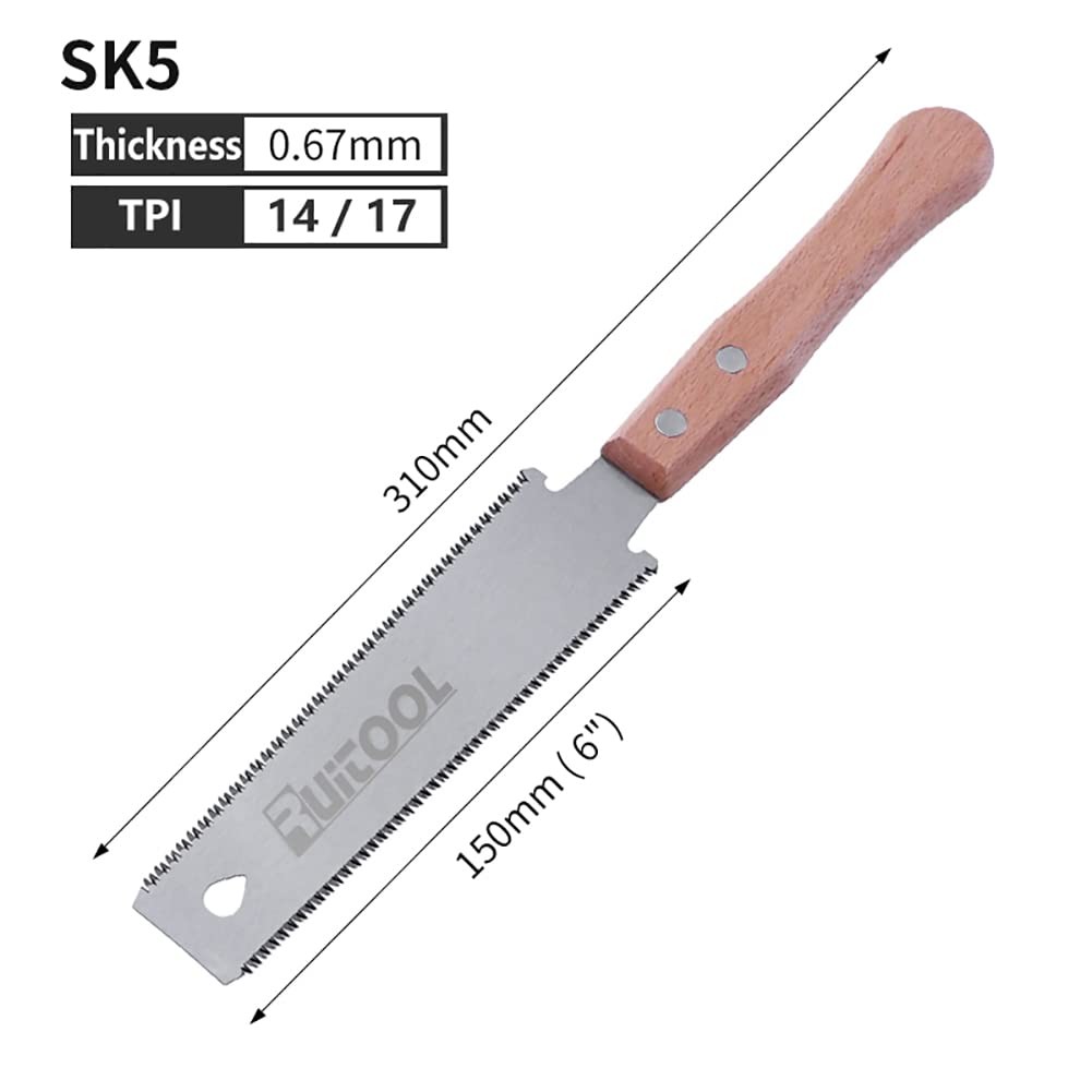 RUITOOL Japanese Hand Saw 6 Inch Double Edge Sided Pull Small, Brown
