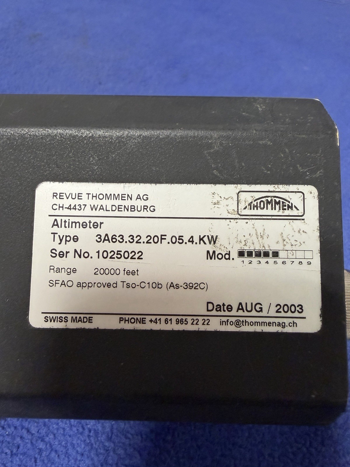 ALTIMETER TYPE 3A63.32.20F.05.4.KW