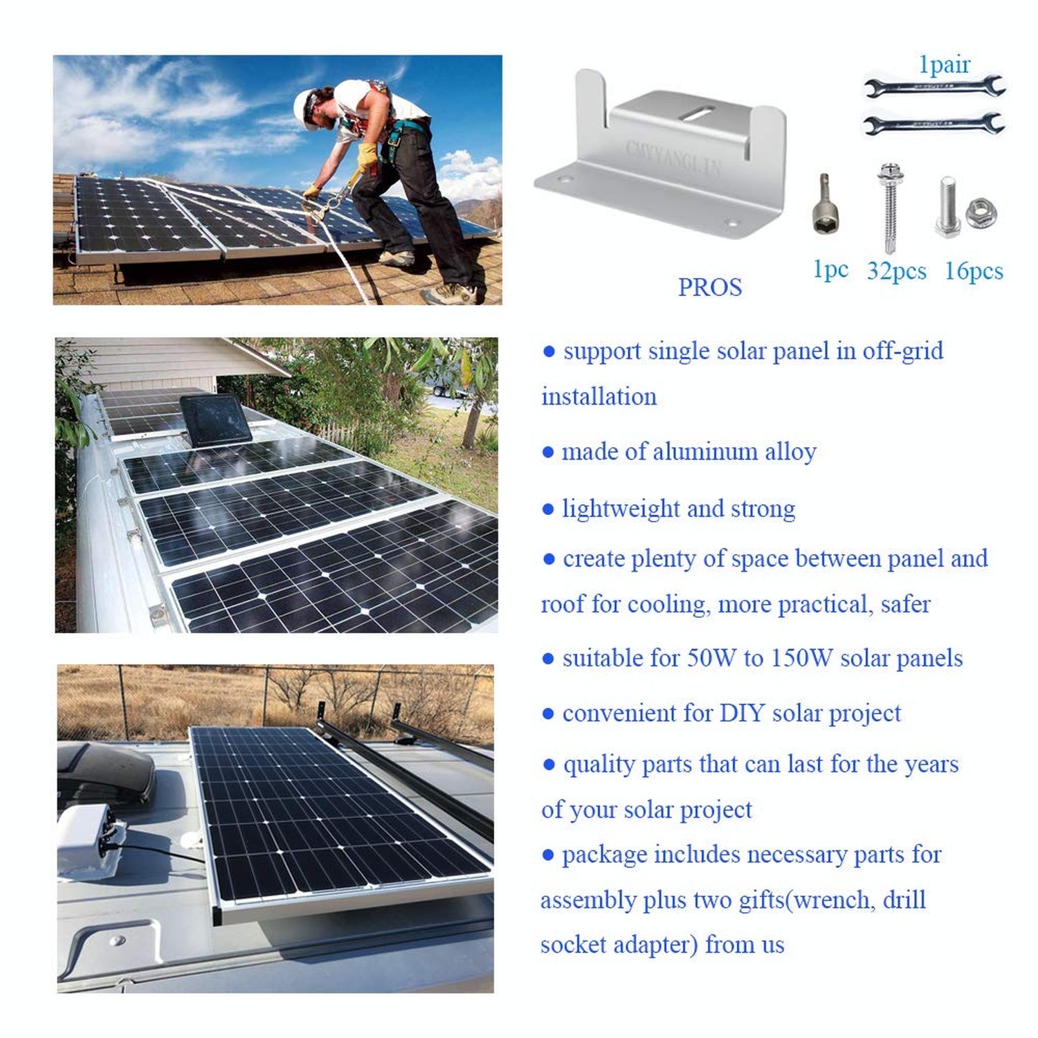 Solar Panel Mounting Brackets Z Bracket, with Nuts and Bolts,Suitable for 50W...