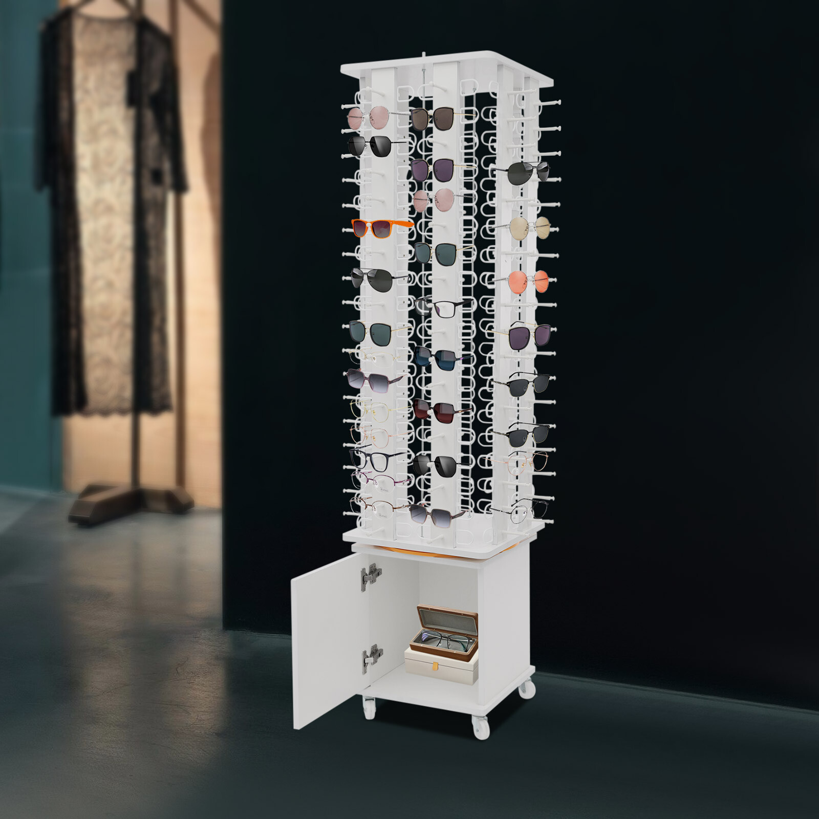 Glasses Storage Display Stand, Floor-standing Sunglasses Organizer With Wheels