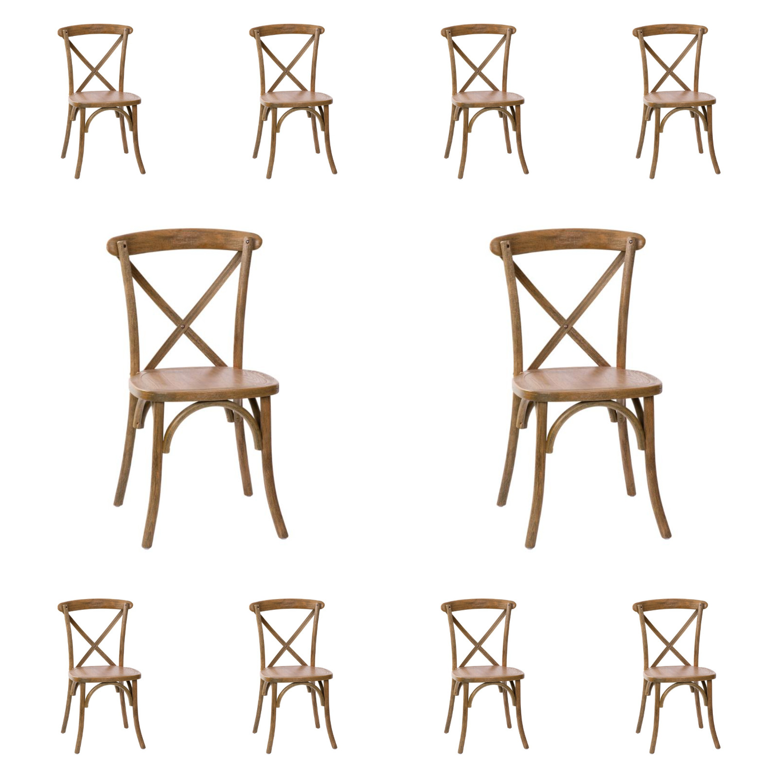 10 PACK Cross Back Dark Natural Wood Restaurant Dining Chair - FREE SEAT CUSHION