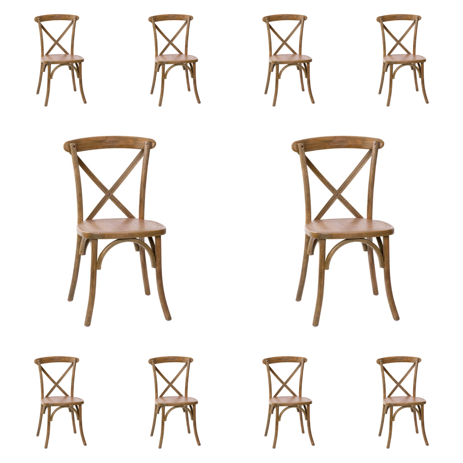 10 PACK Cross Back Dark Natural Wood Restaurant Dining Chair - FREE SEAT CUSHION