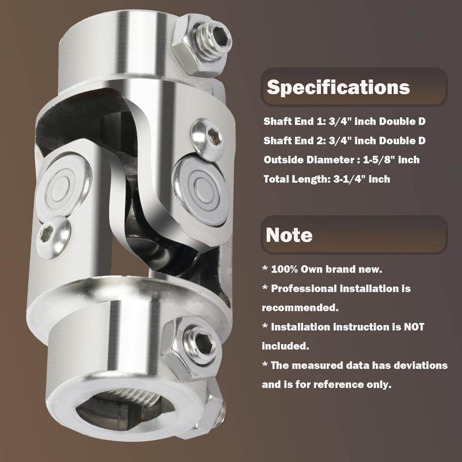 New 3/4" DD X 3/4" DD Universal Steering Chrome Single U Joint Shaft