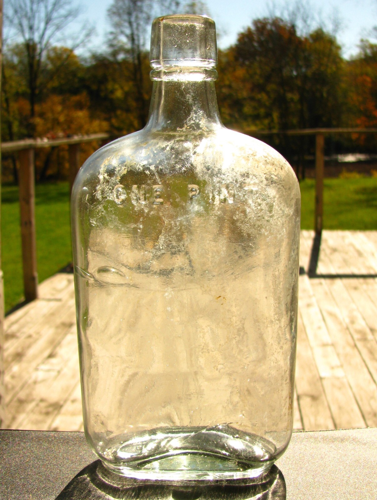 1905-1910 est., Pre-prohibition Liquor Bottle, Flask Style, 1 Pint, Many Photos