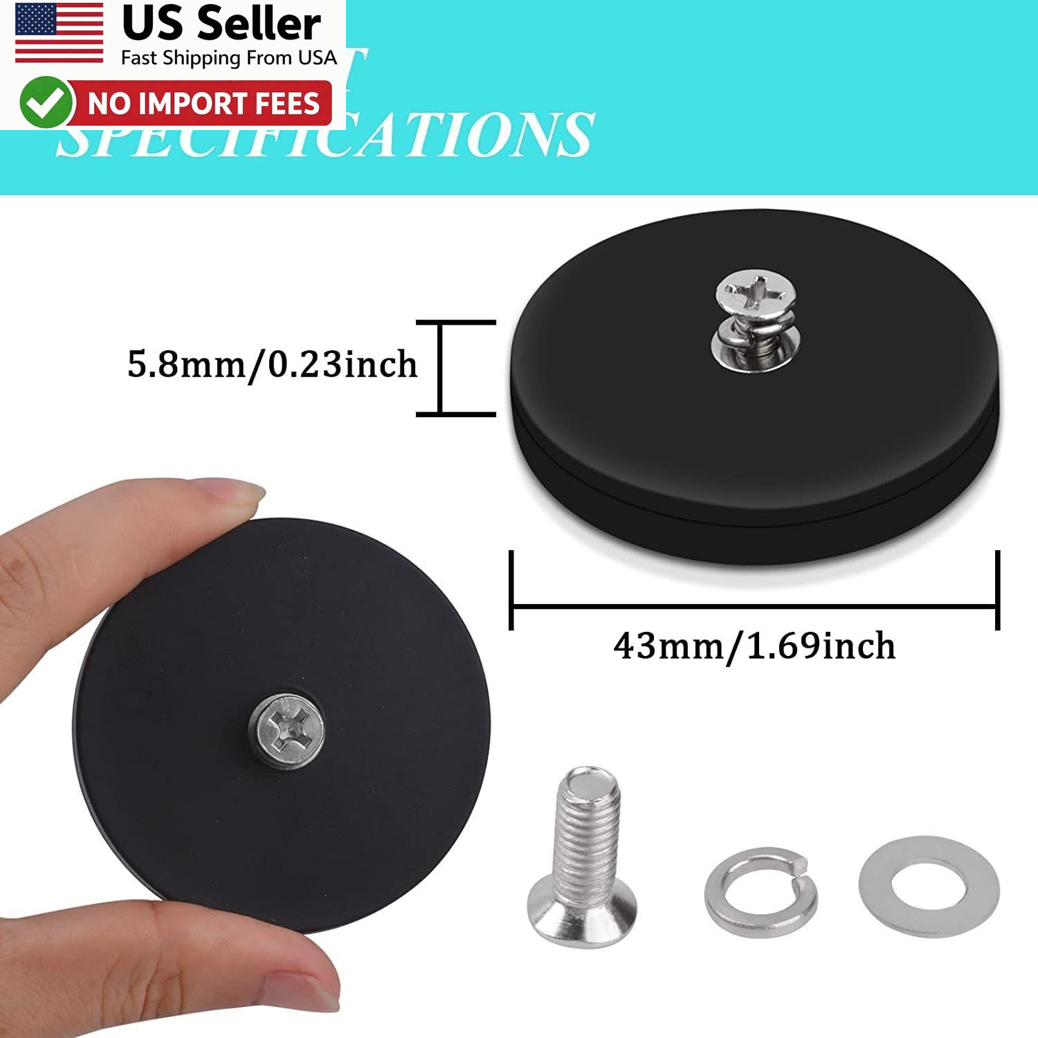 4Pack Rubber Coated Neodymium Magnets 30LBS M4 Threaded Studs Base Black FROM US