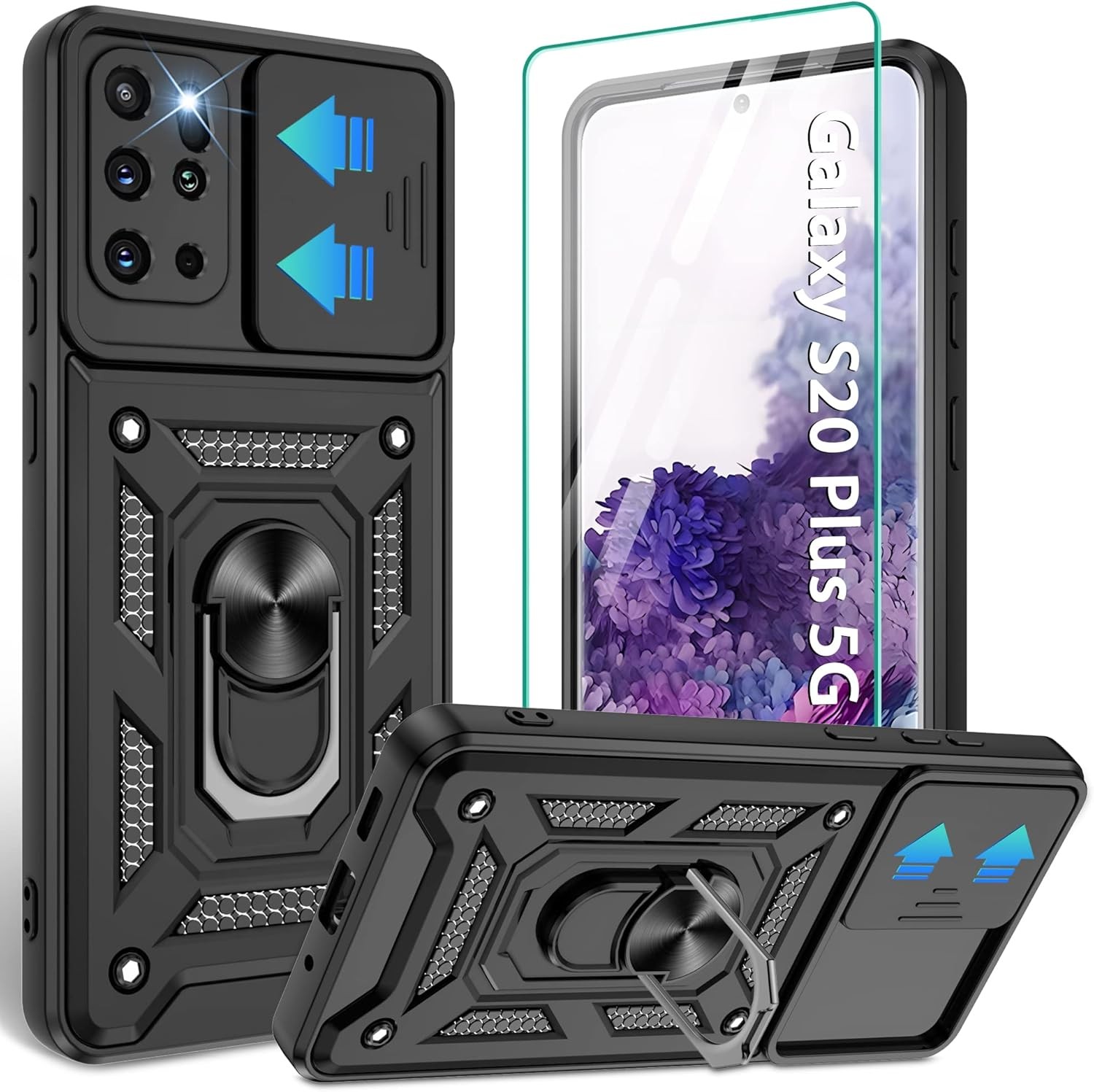 Samsung Galaxy 20 Plus 5G Case+ Screen Protector, Heavy Duty, 360°Rotation-Black