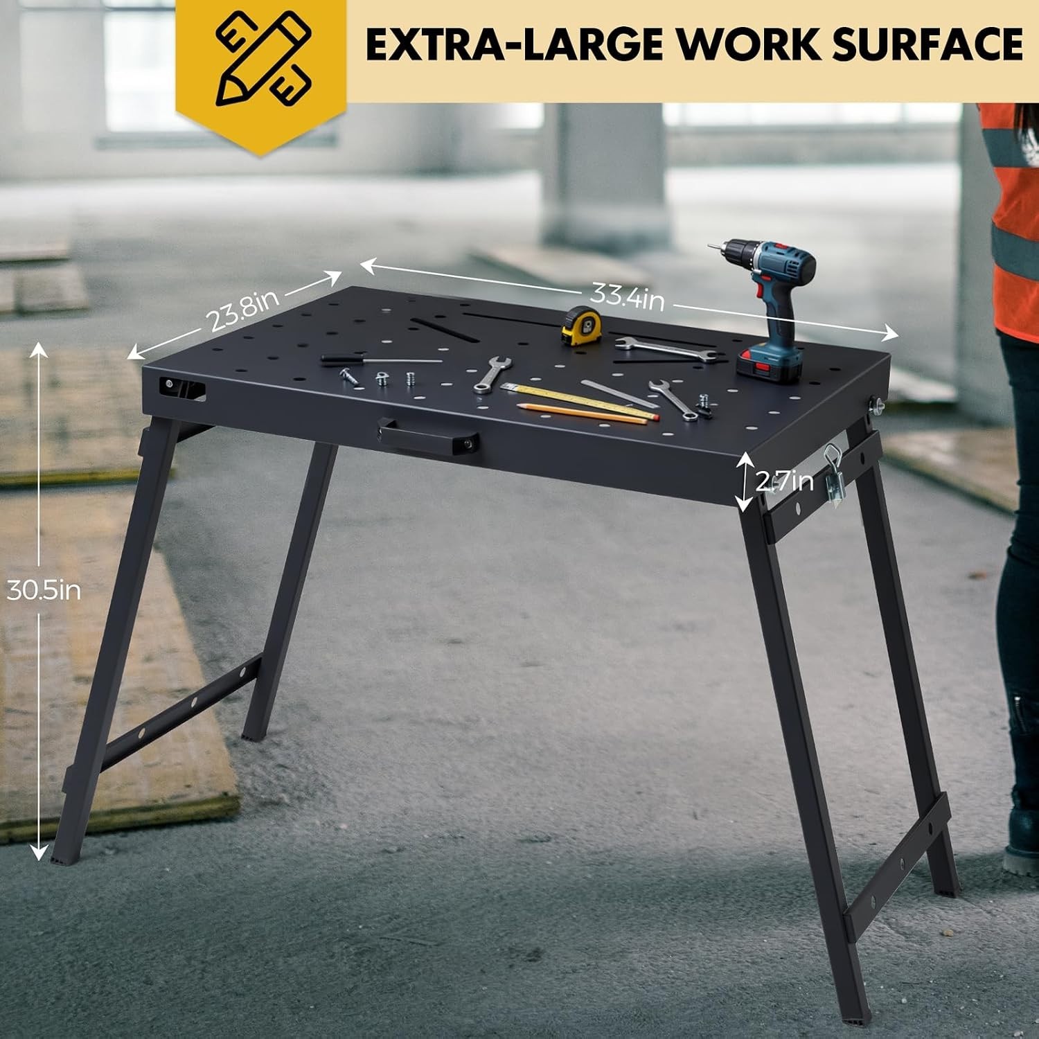 Versatile Foldable Welding Table with 1000LBS Capacity & Tool Slots - Lacquered