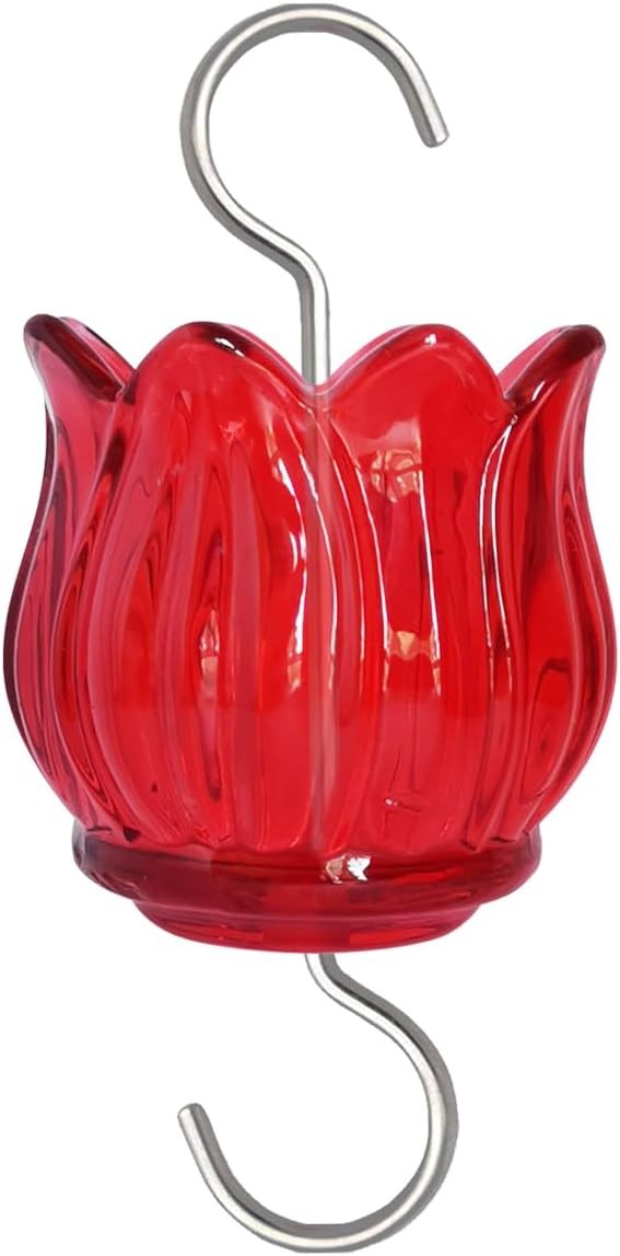 Glass Ant Moat for Hummingbird Feeder - 3 OZ Red Tulip Insect Guard with Large C