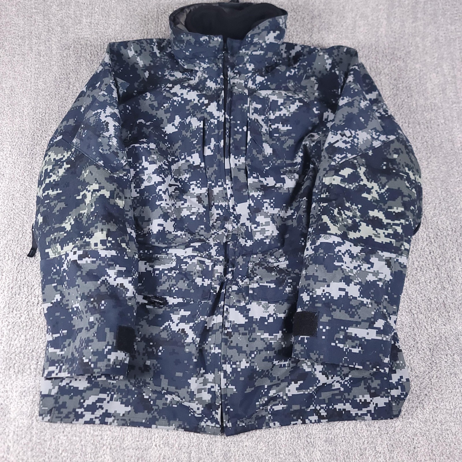 US Navy Parka Coat Mens Medium Blue Camo Gore-Tex Hooded Waterproof Military