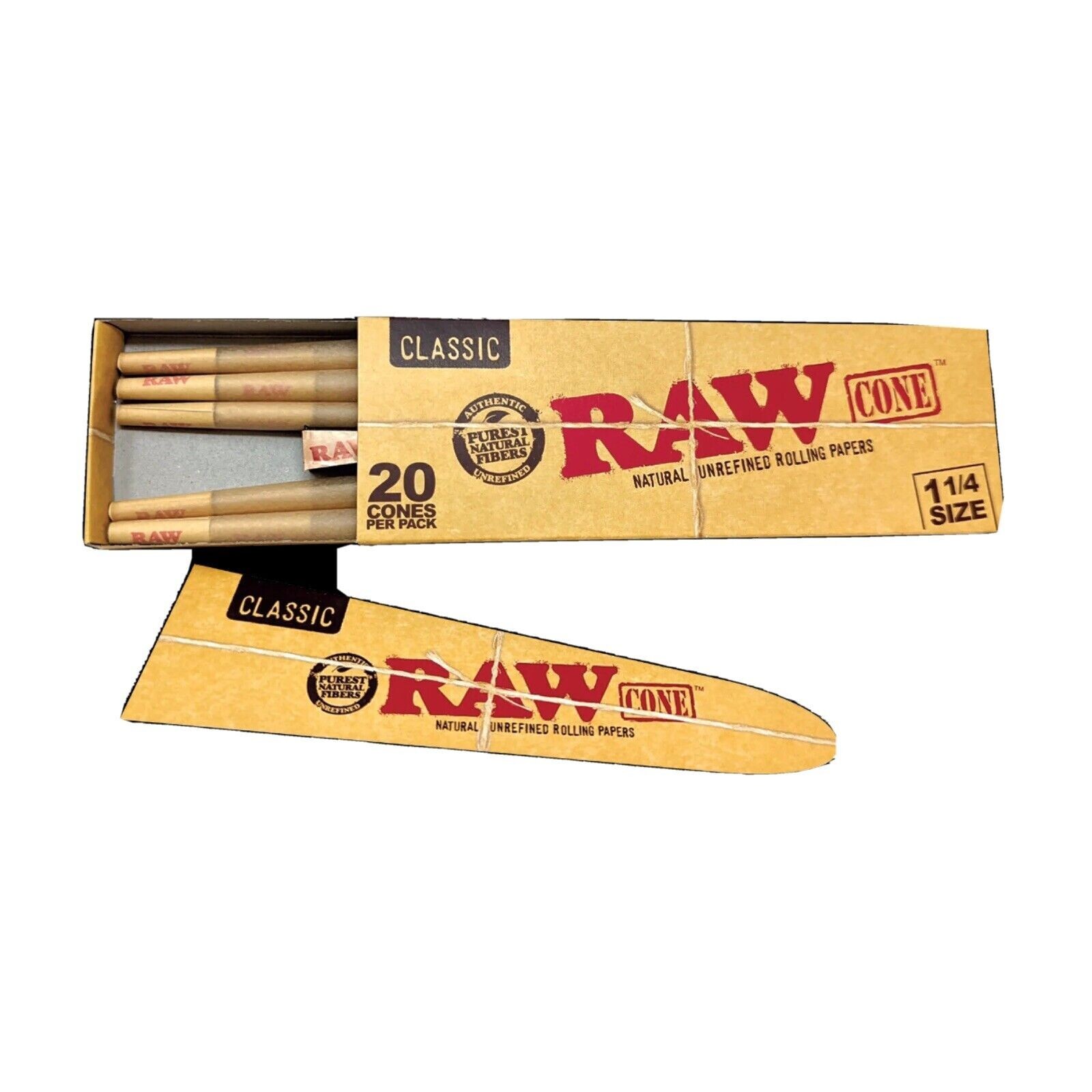 RAW Cones Classic 1 1/4 (1.25) Size - 20 Cones Per Pack with FREE RAW LANYARD