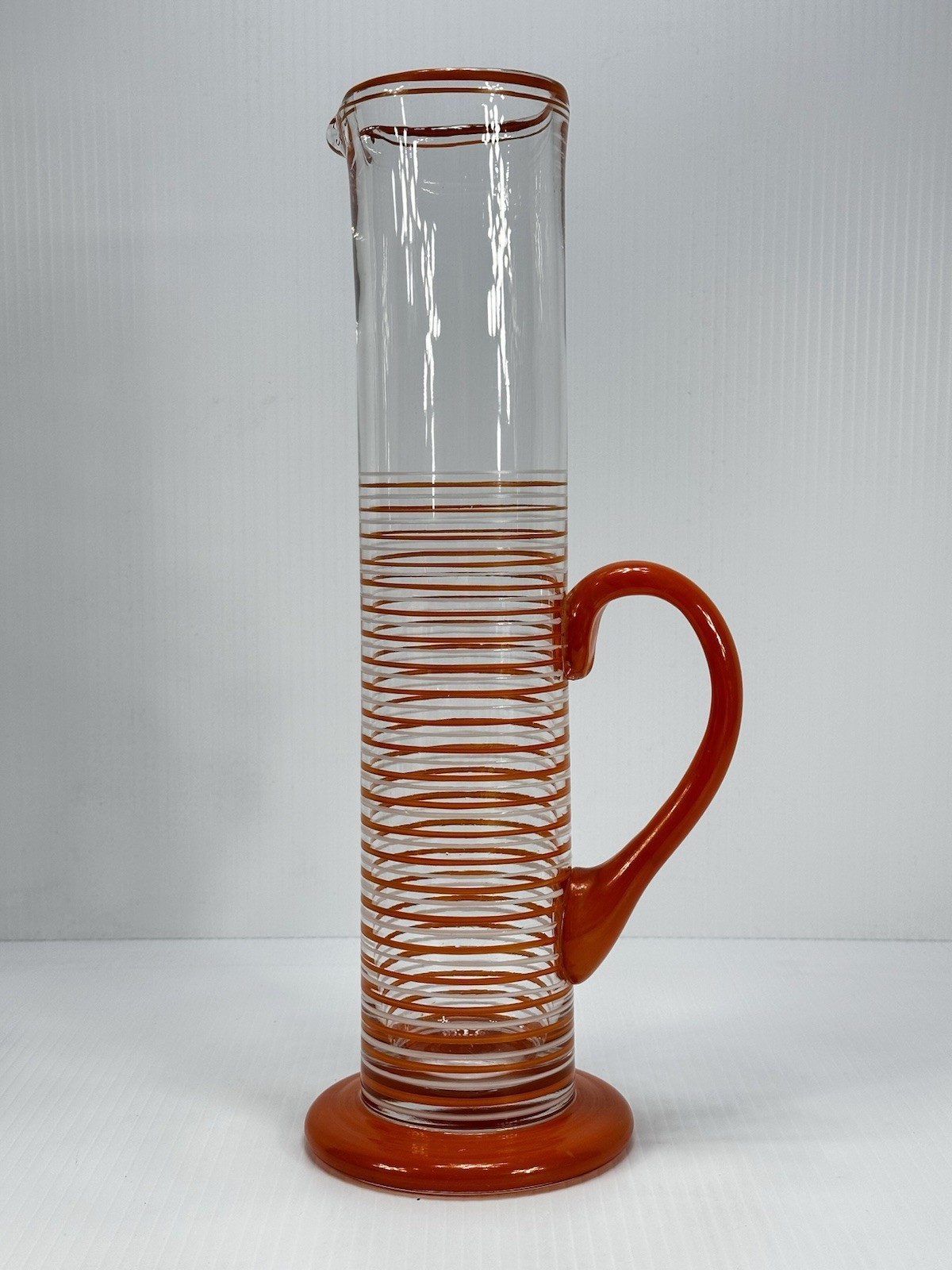 VTG Czechoslovakian Bohemia Glass Hand Painted Martini Pitcher Orange White 14”