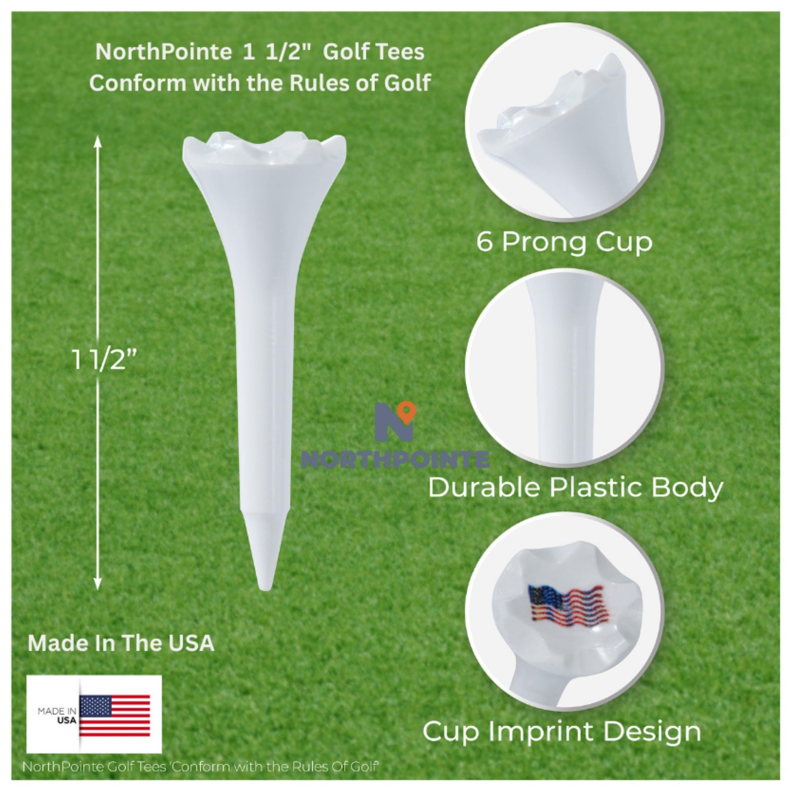 NorthPointe 1 ½” Plastic Golf Tees – Short Tees for Irons, Par