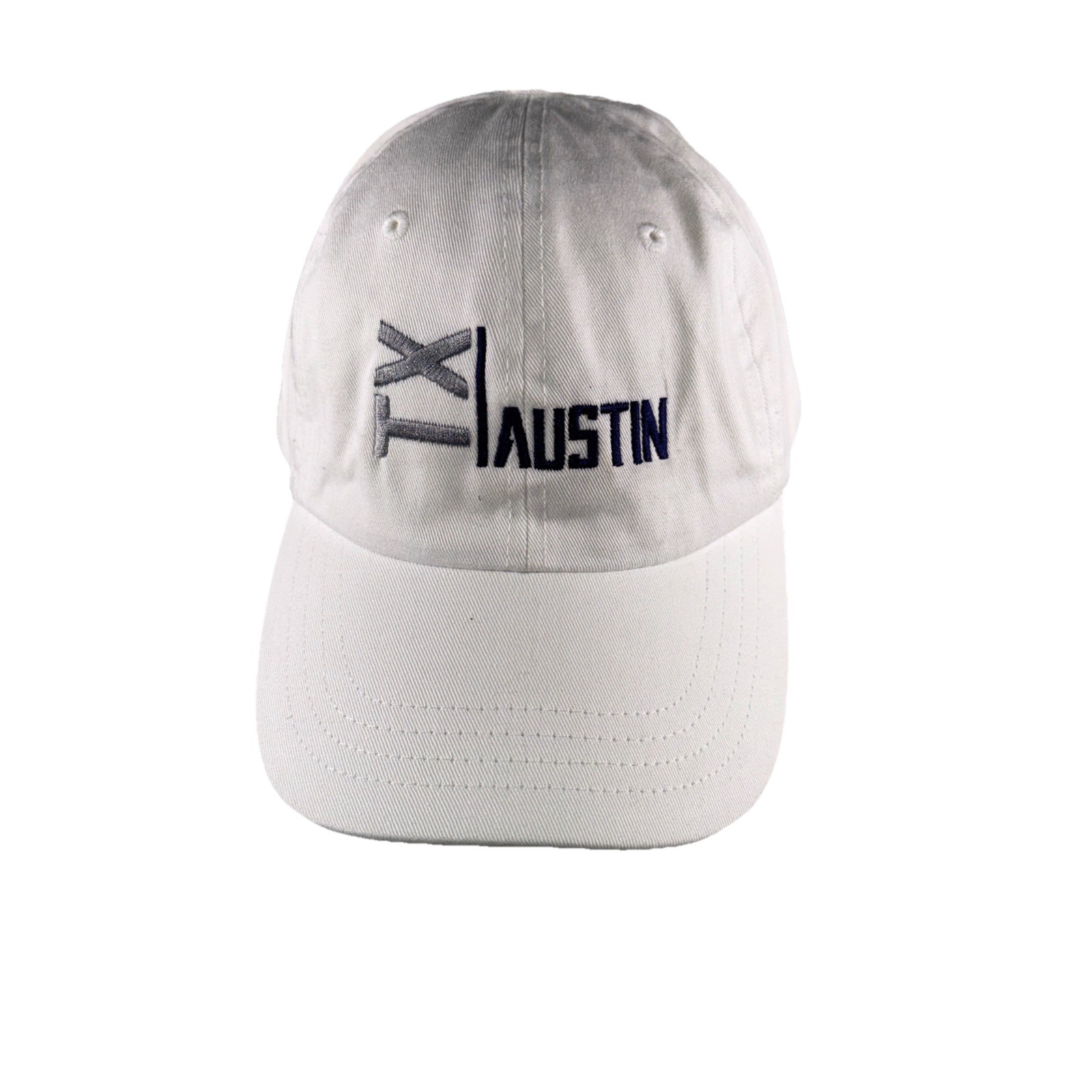 Austin TX Navy Gray on White Cotton Hat Cap Strap Buckle Paramount Apparel