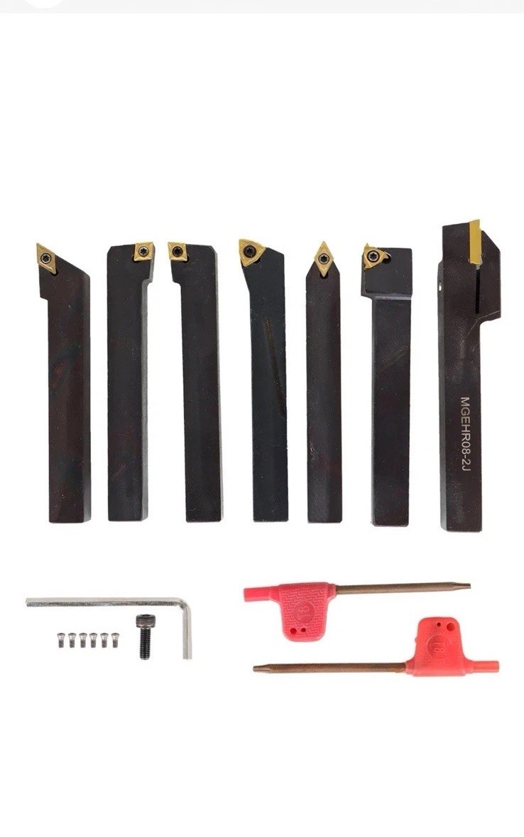 7PC Carbide Indexable Turning Tool 1/2" Lathe Tool Bit Set Thread Insert Holder