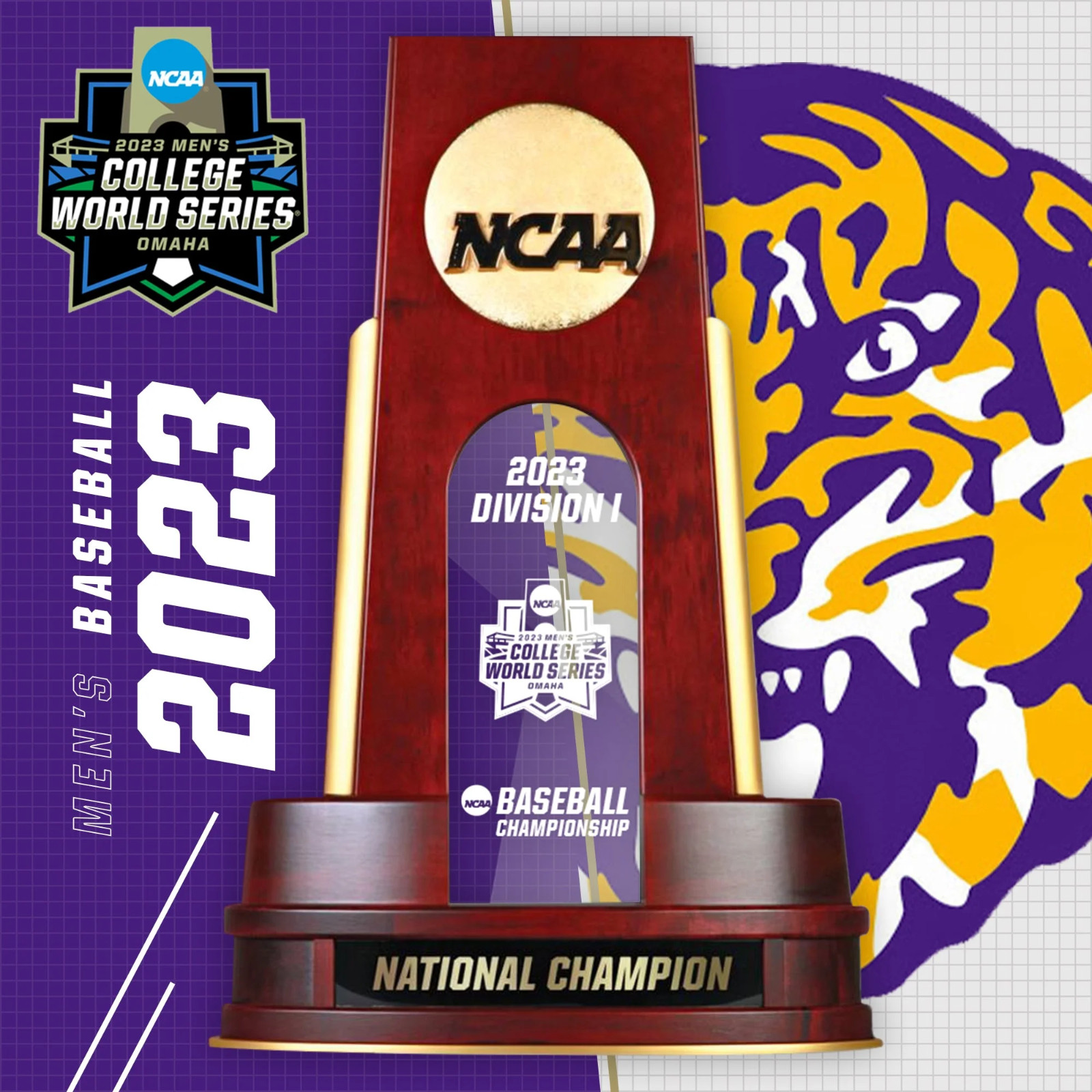 2023 LSU TIGERS NCAA MEN'S Division I Baseball National Championship Wooden 26cm