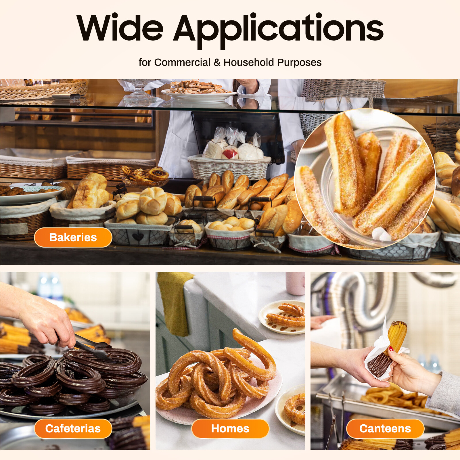 5L Commercial Manual Churro Maker Machine +4 Nozzles Fit Restaurant Home