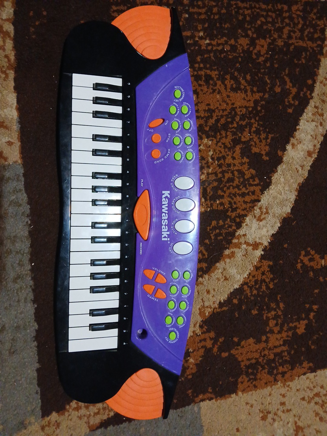 Vtg Kawasaki Music SS Keyboard Piano Kids Purple 37 Key Record Playback WORKS