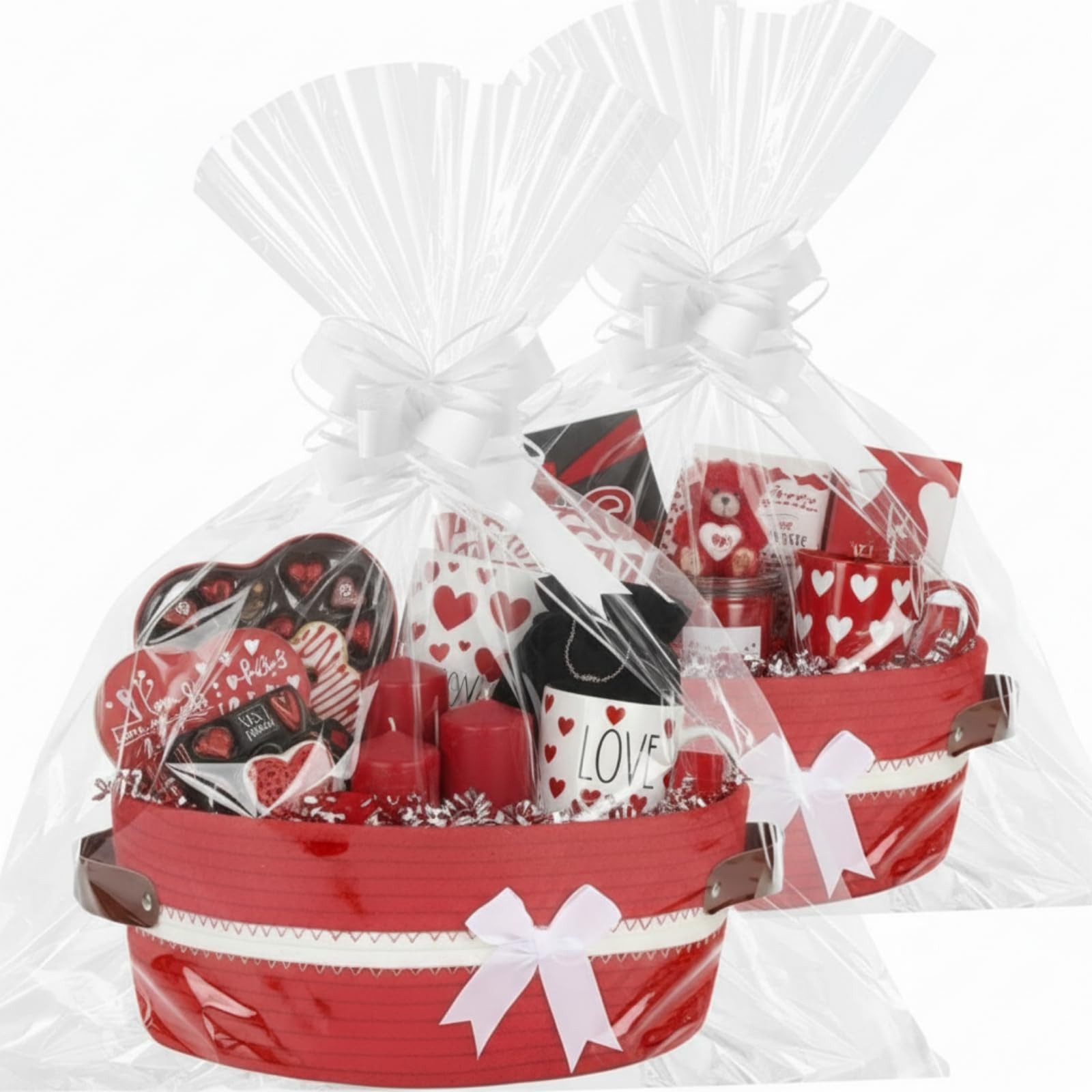 2 Pack Valentines Woven Basket Gift Bag Ribbons Decorative Chest Box Red