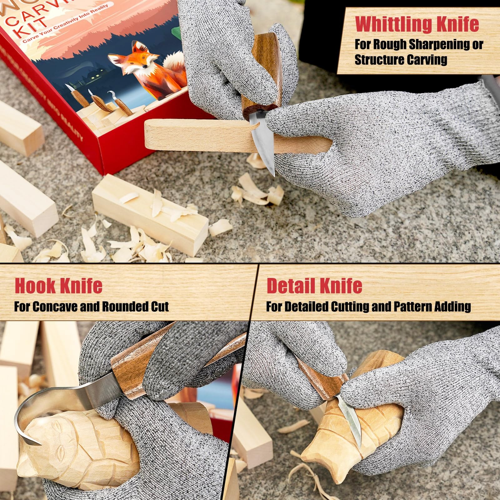 Wood Carving Kit, Whittling Kit for Beginners 17PCS Tools 17 pcs