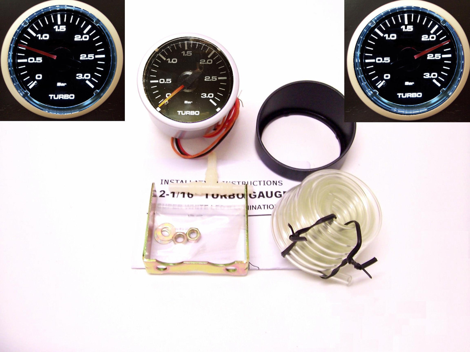 RSR Ladedruck Anzeige SET 3BAR 52mm klar Boost Gauge Instrument 16V VR6 Turbo R