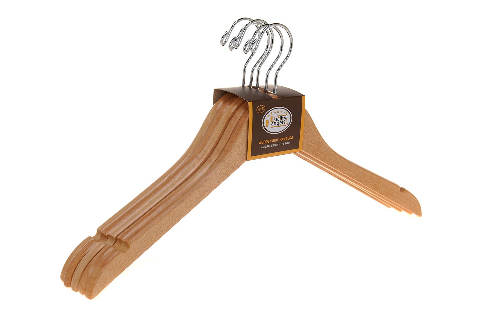 Quality Semi Curved Wooden Suit Hangers, 10-Pack Smooth Finish Solid Wood Coa...