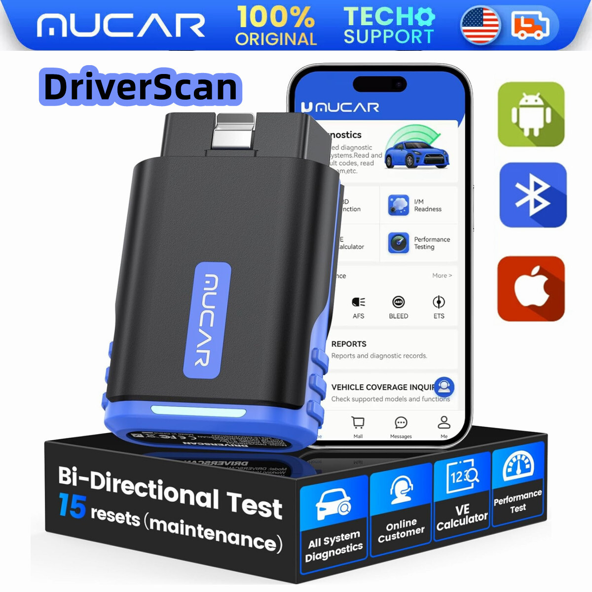 2026 MUCAR DriverScan Bidirectional Scanner All System Diagnostic Tool 15+Resets