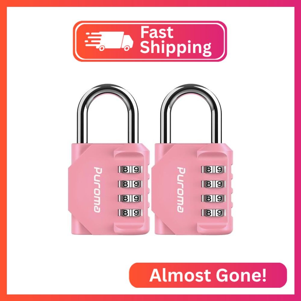 Puroma 2 Pack Combination Lock Locker 4 Digits Combo Padlock Gym Rose Pink