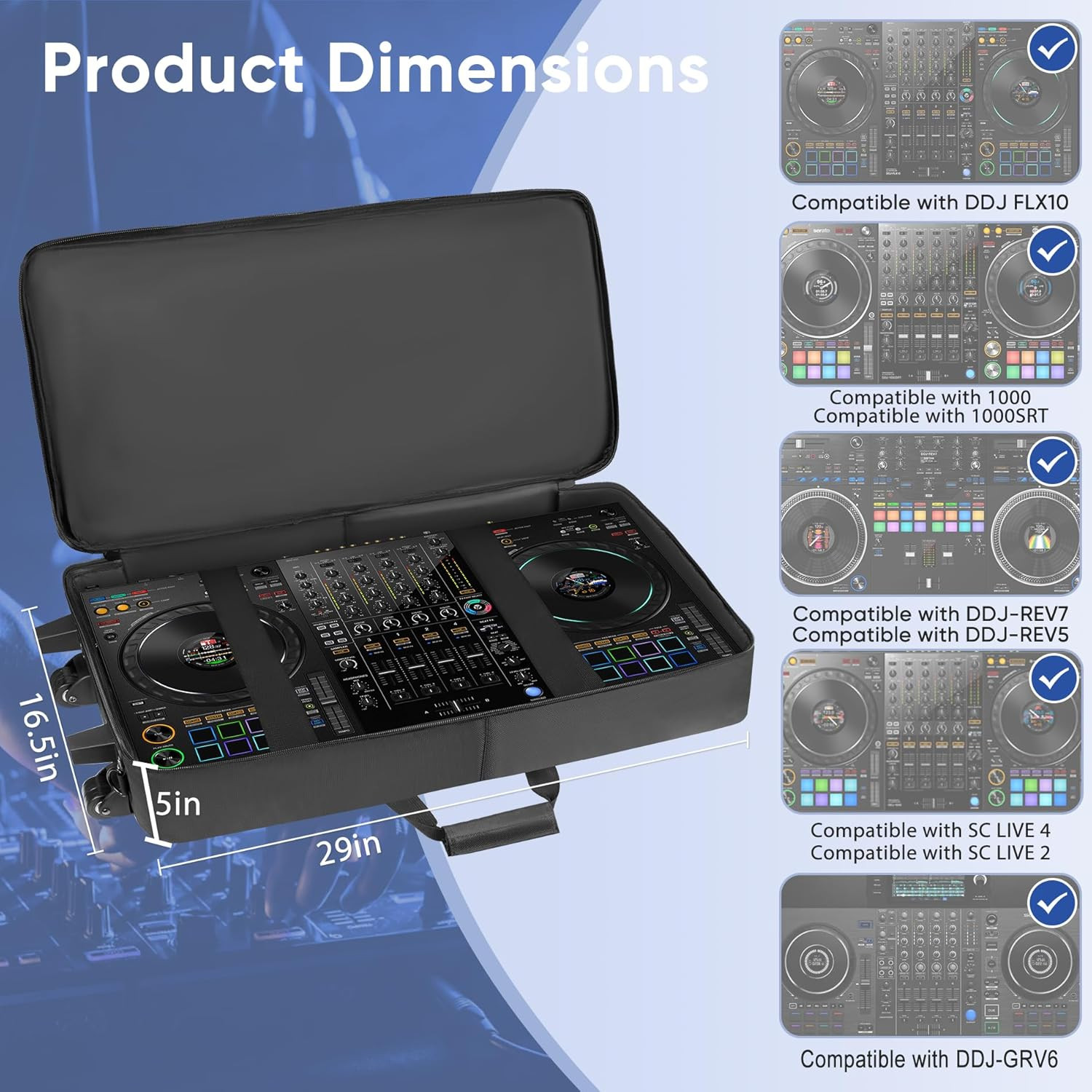 DJ Controller Case with Wheels Compatible with DDJ FLX10 / DDJ-GRV6 / 1000 / 100