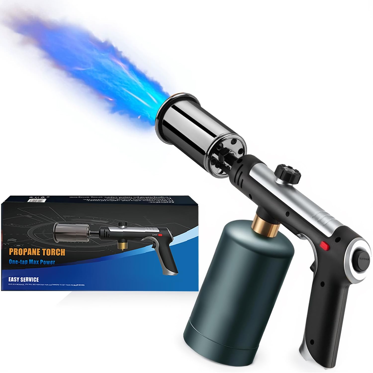 Propane Torch with One-Touch Max Fire, Safety Lock Adjustable, Cooking Blow T...
