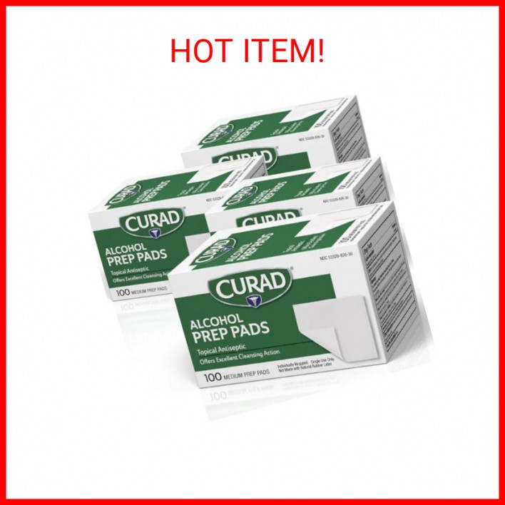 CURAD Alcohol Prep Pads (Pack of 4 Boxes), Thick Alcohol Swabs (package may vary
