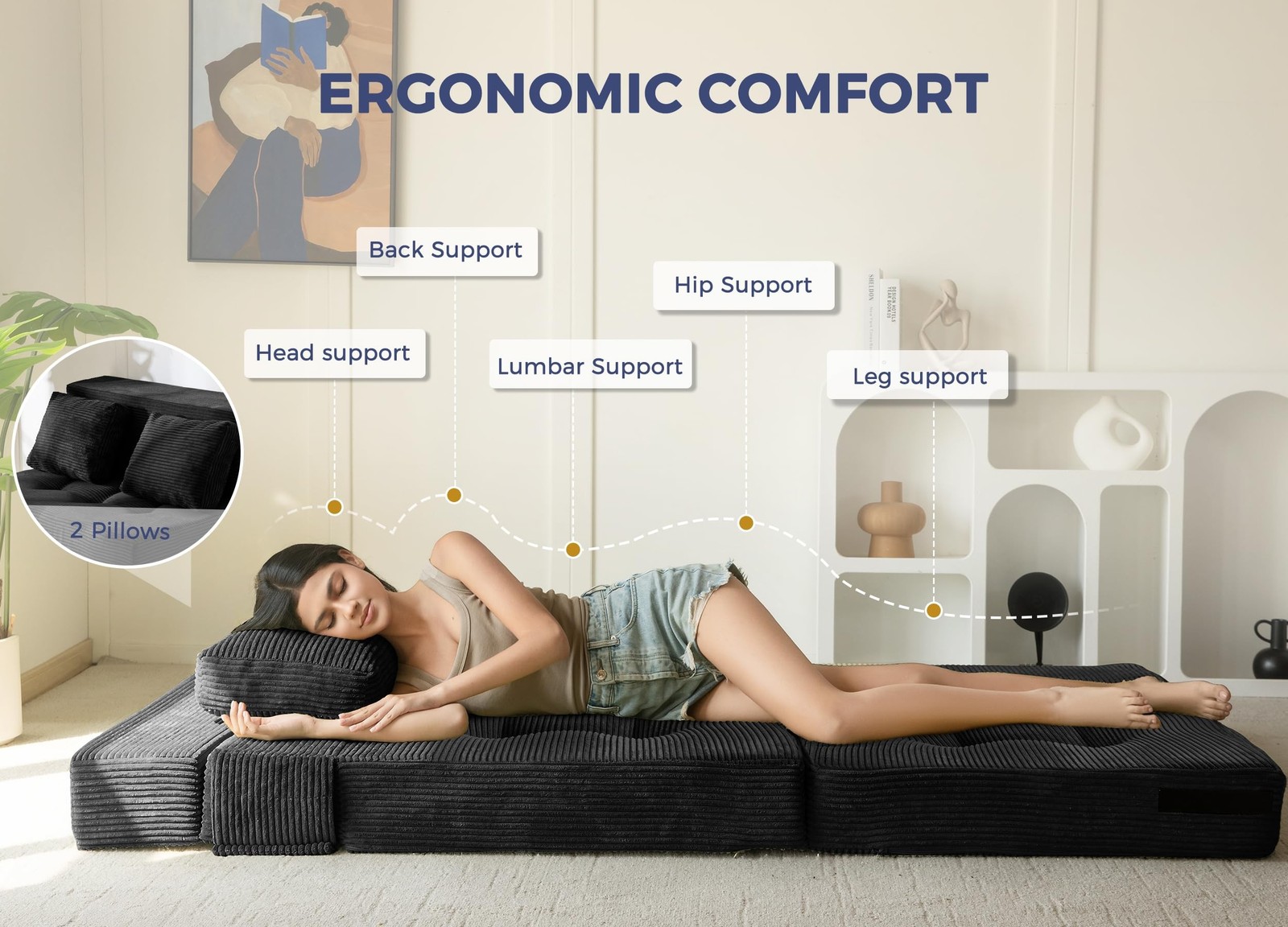 MAXYOYO Convertible Sofa Bed Fold Out Couch with Pillow MSF1BKUS100