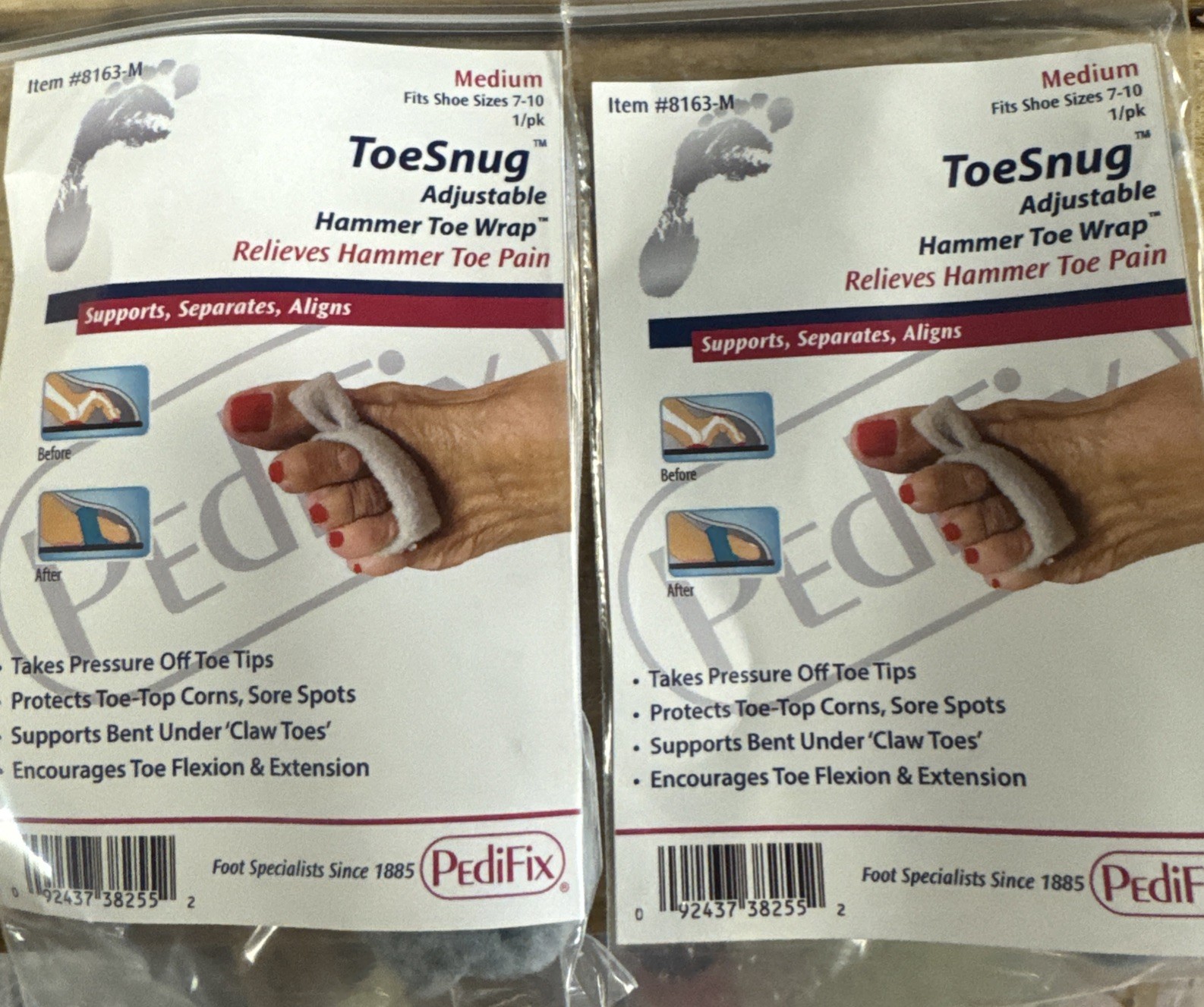 2 Pedifix ToeSnug Hammer Toe Wraps Medium